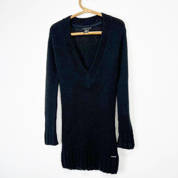 Vintage y2k black long deep v neck wool sweater or dress BCBGmaxazria Medium - Picture 6 of 7